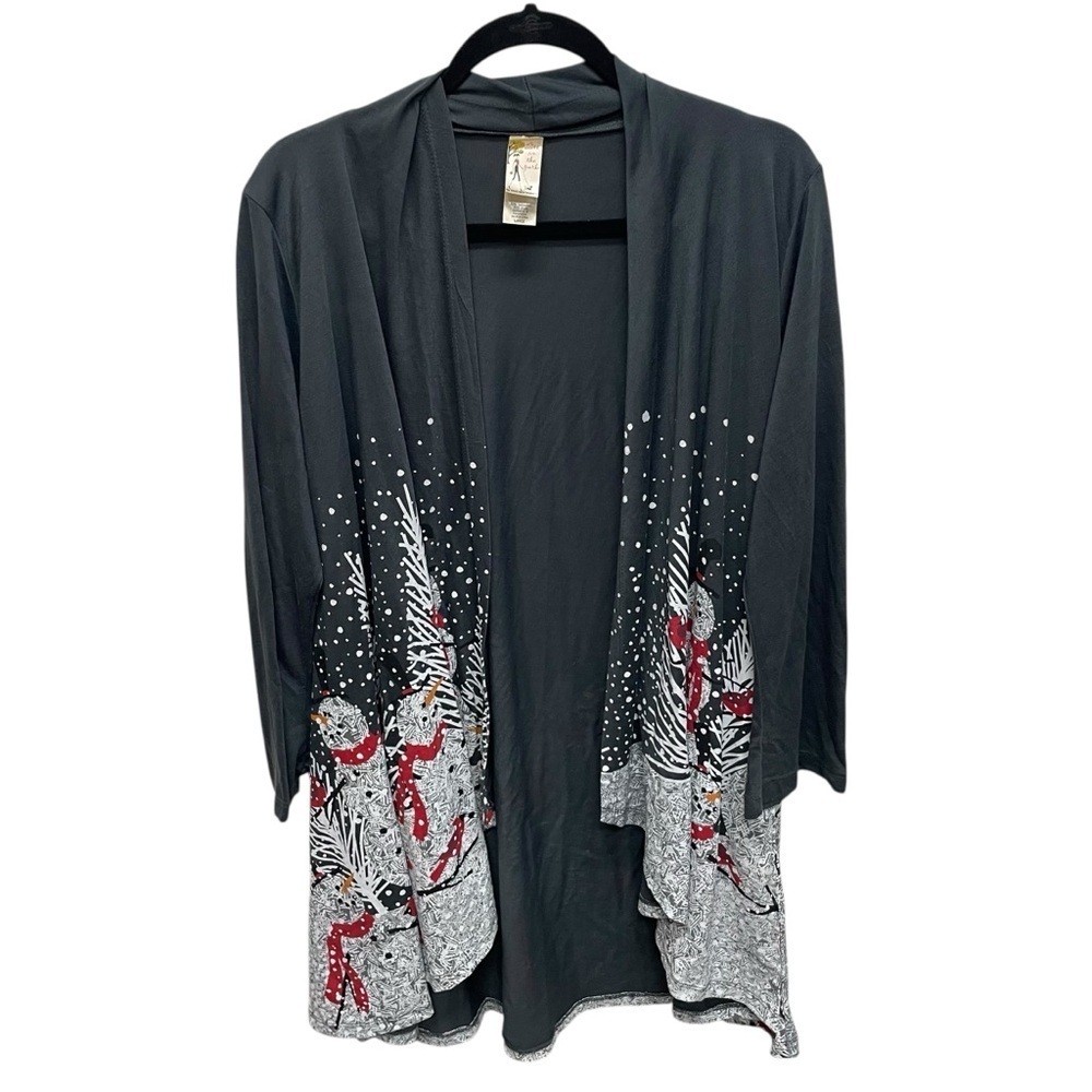 Women’s Christmas cardigan sweater Snowman’s, cardinal winter scene size large